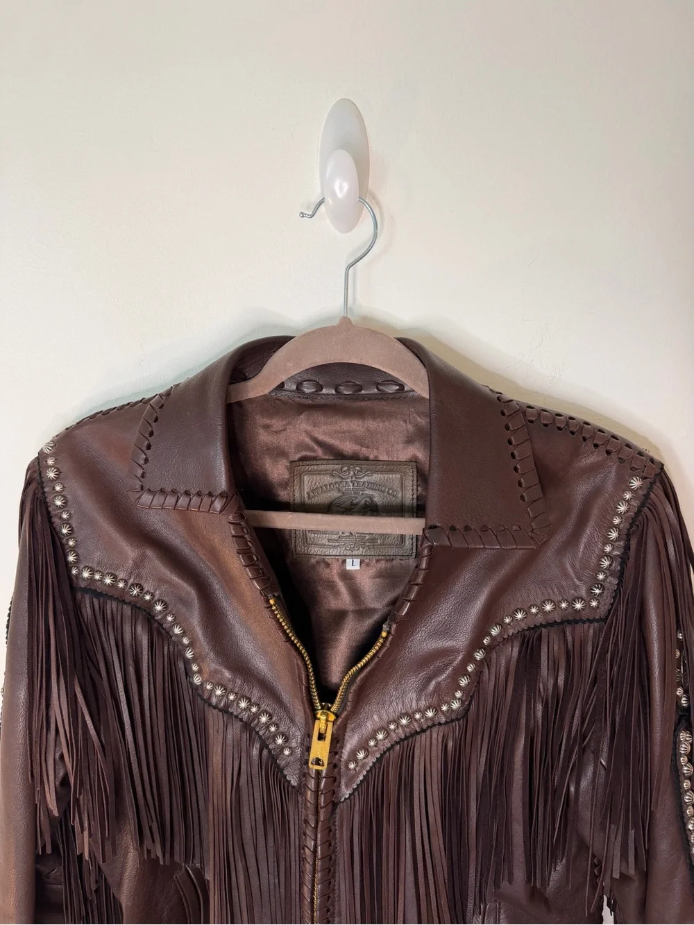 Appaloosa Trading Co 100% Leather Fringe Western Jacket Brown Concho woman large